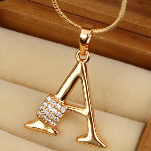 "Rose Gold Letter A Pendant with Crystal Accent, XPPT1412 - Picture 1 of 13
